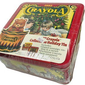 Crayola Collectible Vintage Tin, 64 Crayons  & Exclusive Bear Christmas Ornament